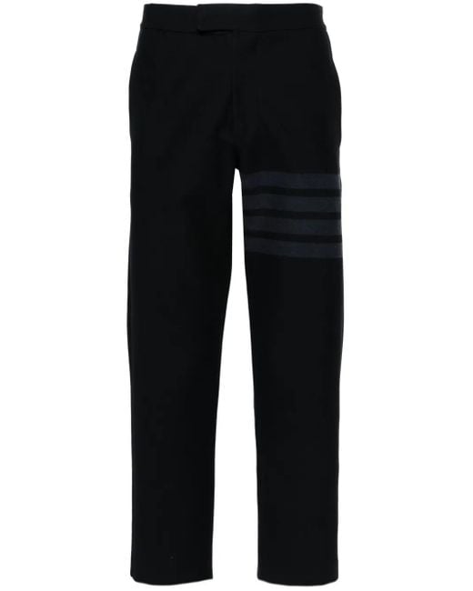 Thom Browne Black Mid-Rise Twill Tapered Trousers for men