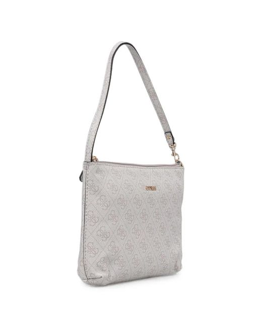Guess White Large Power Play Ii Monogram-Print Logo-Plaque Tote Bag