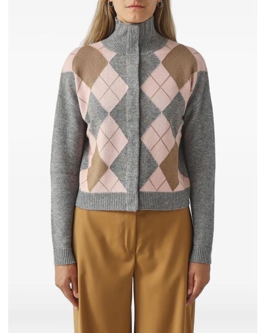 Max Mara Multicolor Argyle Zip-Up Cardigan