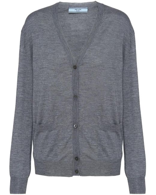 Prada Gray V-Neck Wool-Cashmere Cardigan