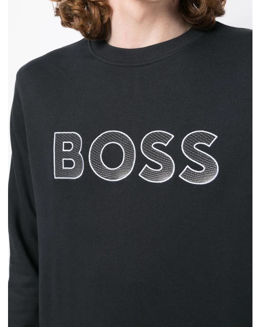 Boss Blue Salbo Logo-Embroidered Sweatshirt for men