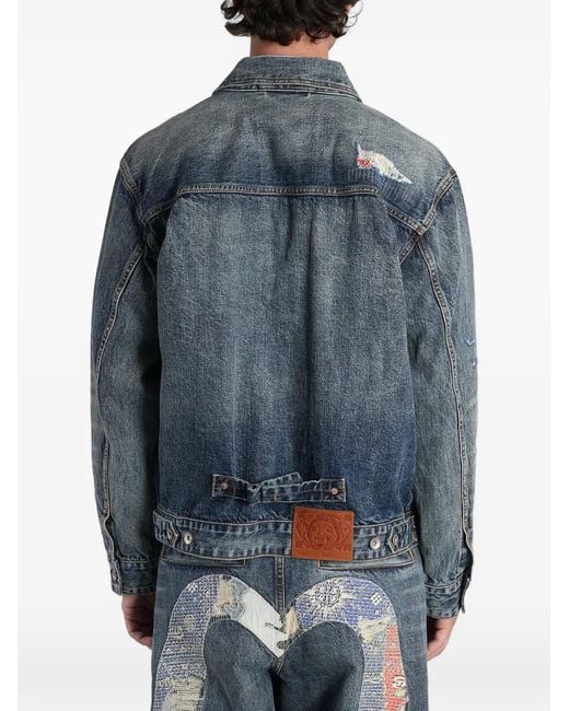 Evisu Blue Patchwork Seagull Denim Jacket for men