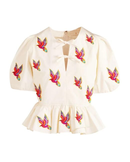 Marie Oliver Pink Besticktes Estella Schößchen-Oberteil mit Puffärmeln