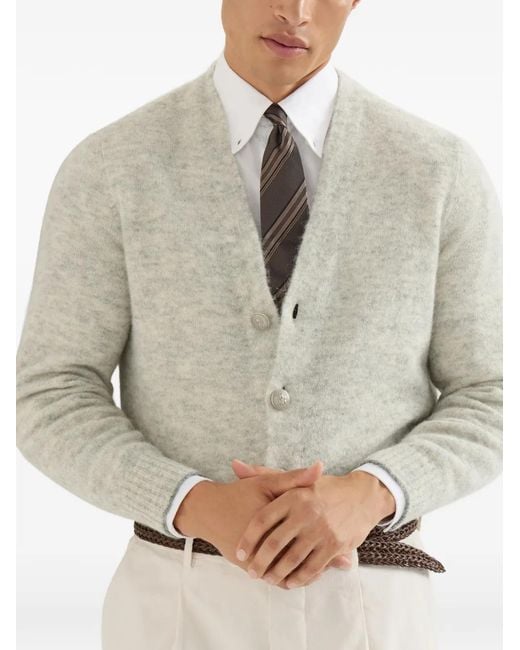 Brunello Cucinelli White Alpaca, Cashmere And Wool Cardigan for men