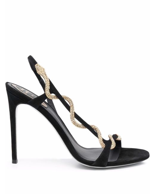 Rene Caovilla Leather Margot 105mm Open Toe Sandals in Black - Lyst