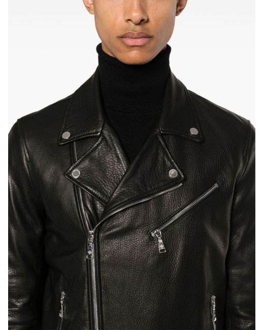 Tagliatore Leather Biker Jacket in Black for Men | Lyst