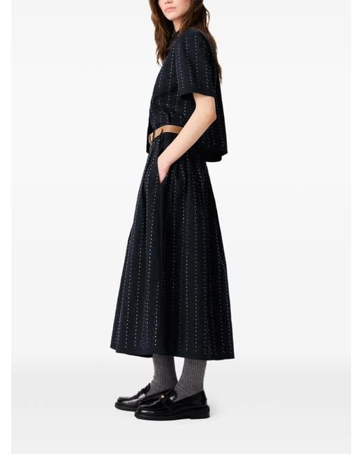 Maje Black Embellished A-Line Midi Skirt