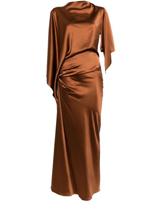 Christopher Esber Brown Asymmetric Long Silk Dress