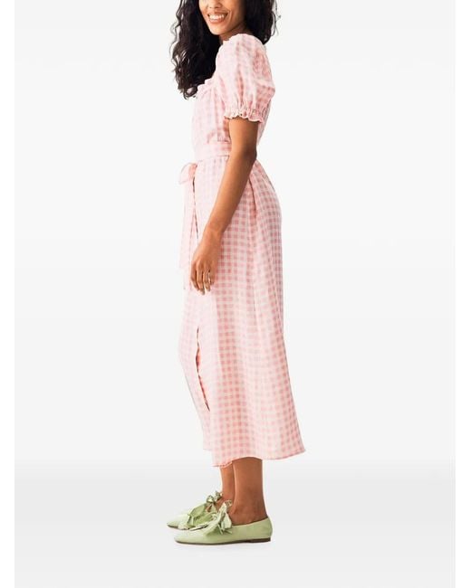 Sleeper Pink Brigitte Gingham-Check Linen Maxi Dress