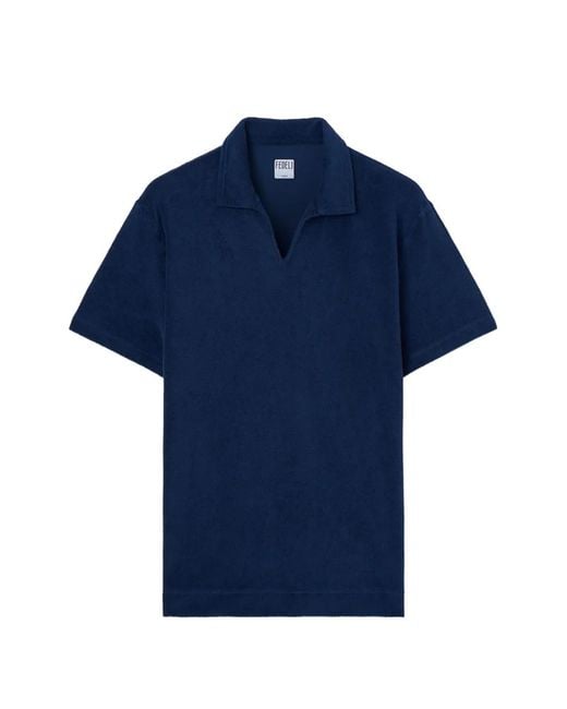 Fedeli Blue V-Neck Knitted T-Shirt for men