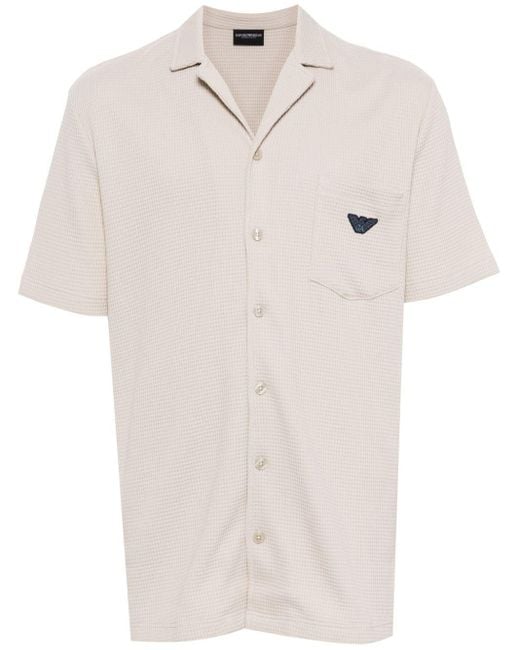 Camisa de piqué con logo bordado Emporio Armani de hombre de color White