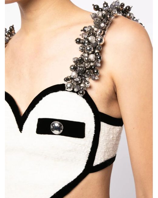 Area Natural Bead-Embellished Heart Crop Top