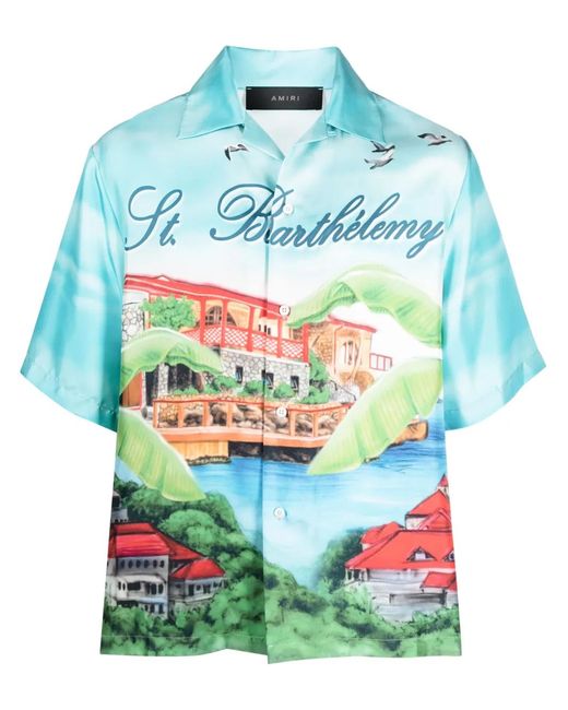 Amiri Blue Eden Rock Bowling Shirt for men