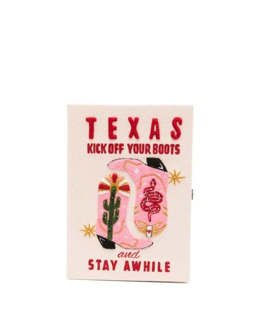 Olympia Le-Tan Kick Off Your Boots Kleine Boek Clutch Met Borduurwerk in het White