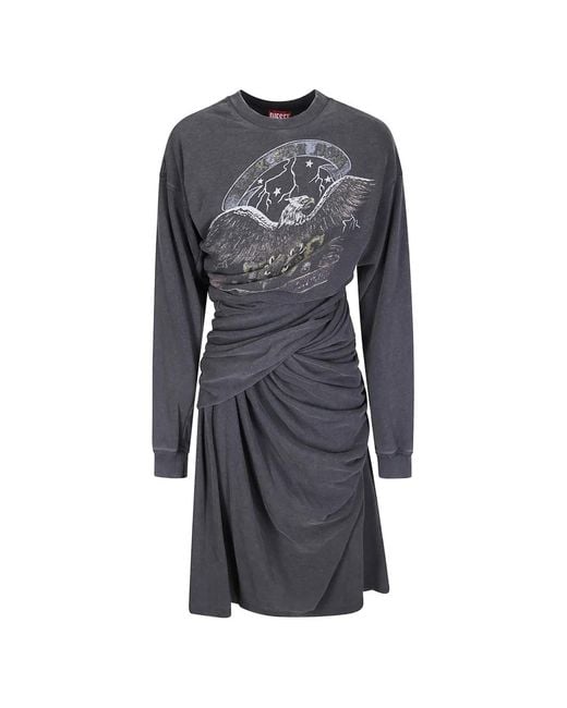 DIESEL Gray Graphic-Print Draped Dress