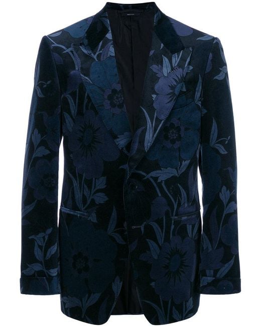 Tom Ford Blue Floral Patterned Suit Jacket for men