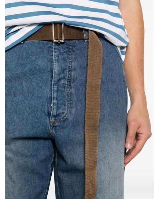 Plan C Blue Belted Faded Jeans for men