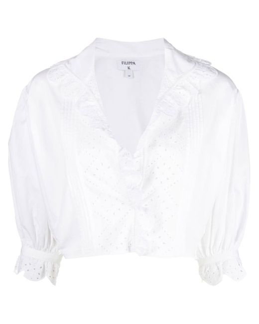 Filippa K Cropped Embroidered Blouse in White | Lyst