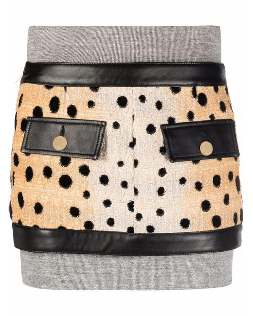 DSquared² Gray Leopard-Panelled Mini Skirt