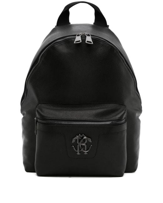 Roberto Cavalli Black Mirror Snake-Plaque Leather Backpack for men