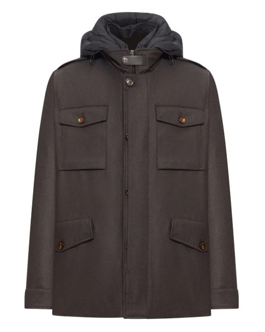 Moorer Black Hooded Buttoned Coat for men