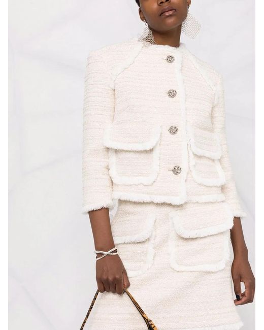 Philipp Plein Multicolor Embroidered Bouclé Cropped Blazer