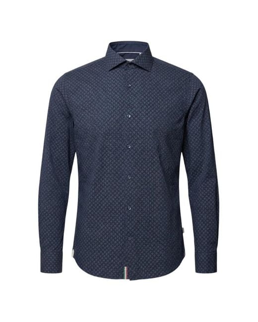 Tintoria Mattei 954 Blue Geometric-Print Long-Sleeve Shirt for men