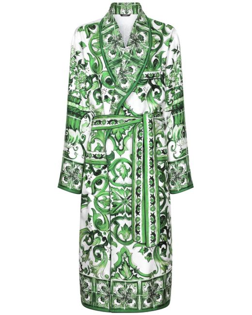 Dolce & Gabbana Green Silk Twill Robe With Majolica Print for men
