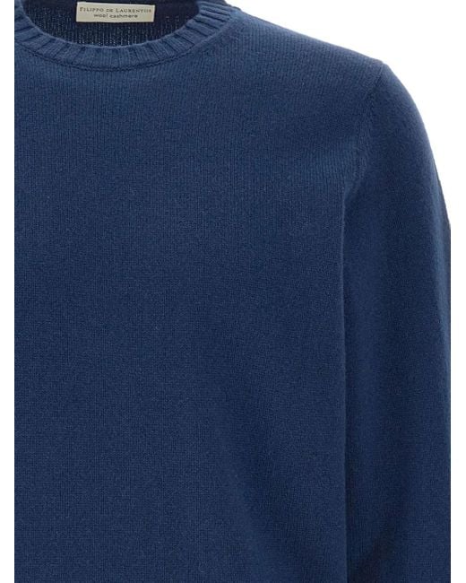 FILIPPO DE LAURENTIIS Blue Ribbed Crew-Neck Sweater for men