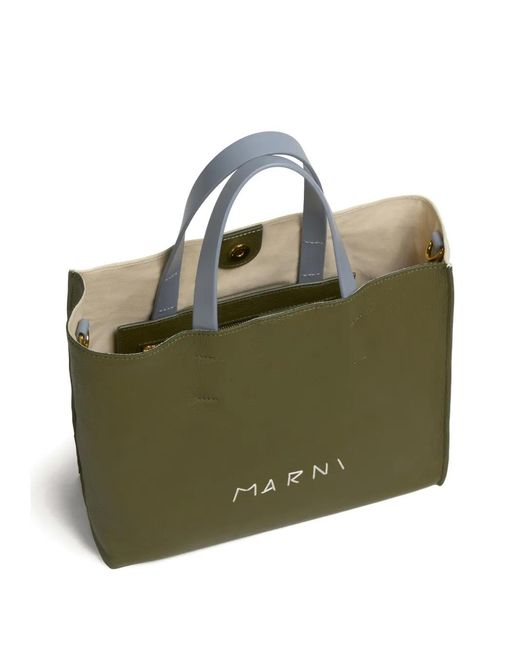 Marni Green Leather Museo Soft Tote Bag