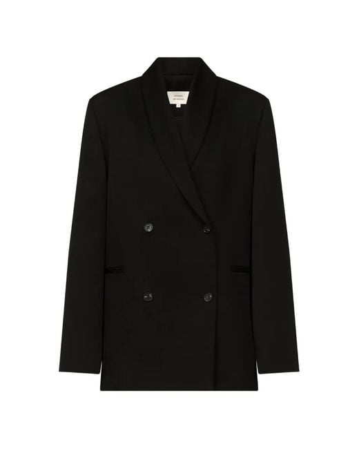 Loulou de Saison Black Sira Double-Breasted Shawl-Collar Jacket