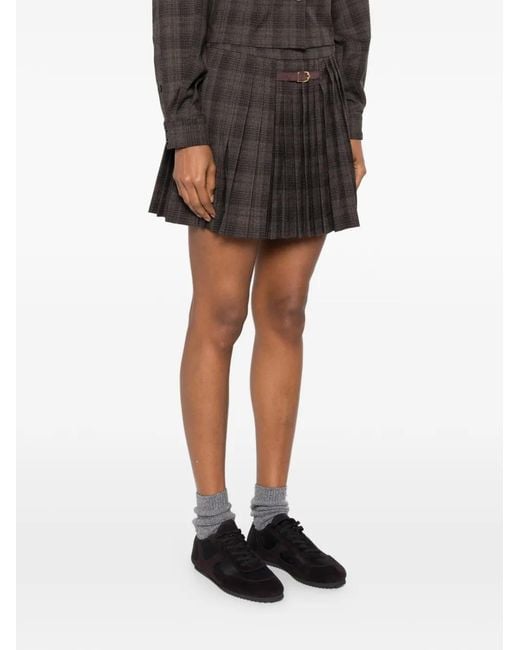 Sandro Black Checked Pleated Mini Skirt