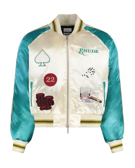Rhude Green Embroidered Bomber Jacket for men