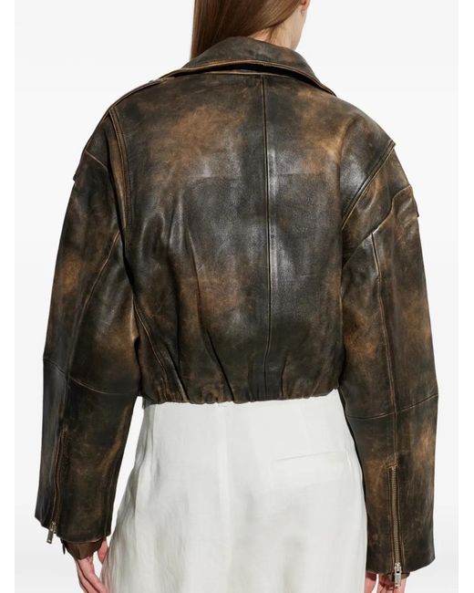 Gestuz Brown Gzdiana Distressed-Effect Biker Jacket
