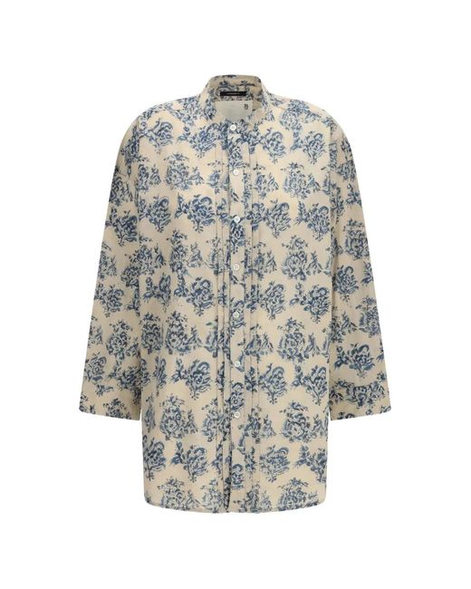 R13 White Pleated-detail Floral-print Shirt