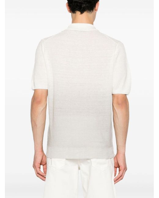 Corneliani White Ribbed-knit Polo Shirt for men