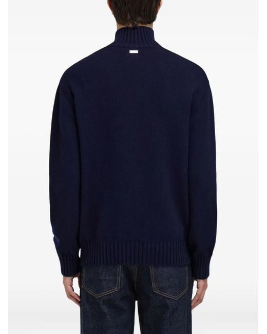 Ferragamo Blue High Neck Ribbed Pullover for men
