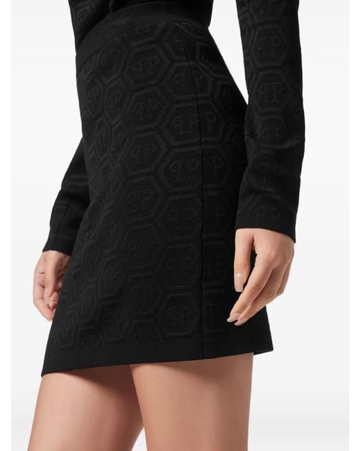 Philipp Plein Black Jacquard-Monogram Mini Skirt