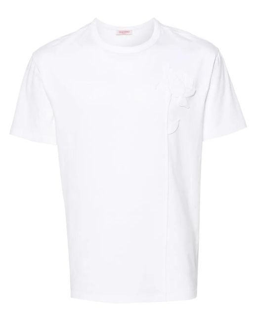 Valentino Garavani White Floral-Embroidered T-Shirt for men
