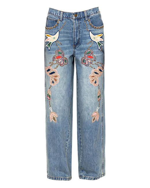 Sea Blue Kara Beaded Floral Jeans