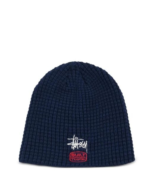 Stussy Blue Waffle Built Tough Skullcap Beanie Hat for men