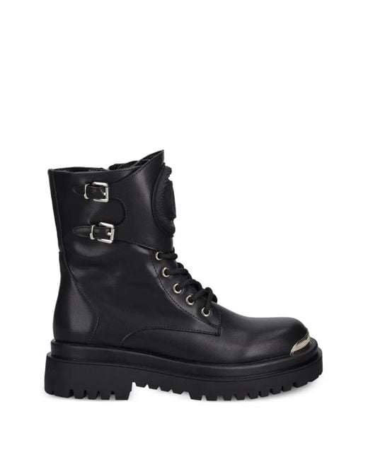 Just Cavalli Black Buckle-Detail Lace-Up Combat Boots