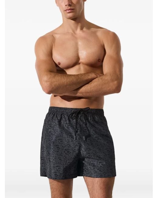 Karl Lagerfeld Black Ikon All-Over-Print Short Boardshorts for men