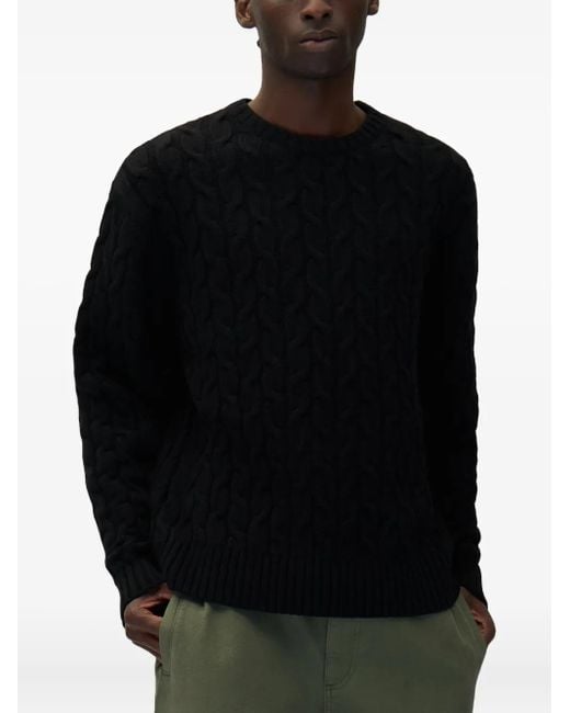 Arte' Black Cable-knit Logo Sweater for men
