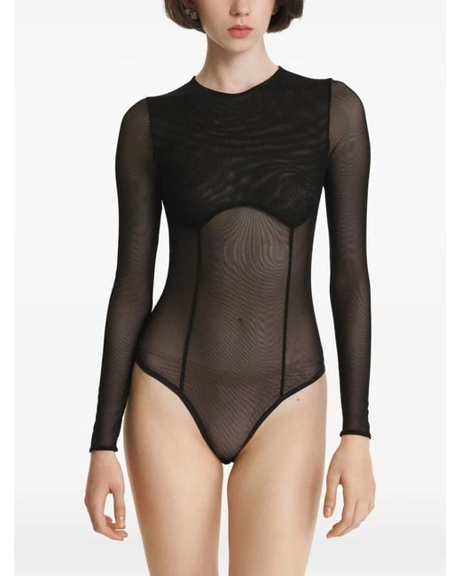 2310 STUDIO Black Sheer Panelled Bodysuit