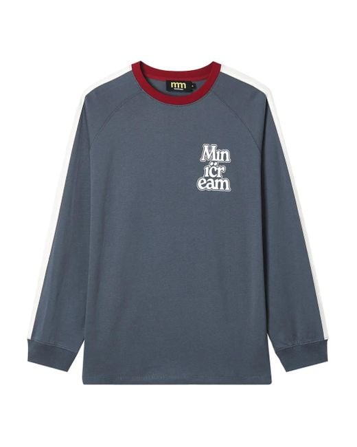 Mini Cream Blue Raglan-Sleeve Logo-Print Top