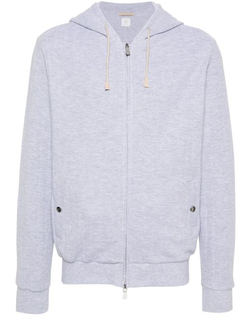 Eleventy White Ribbed-knit Zipped Hoodie for men