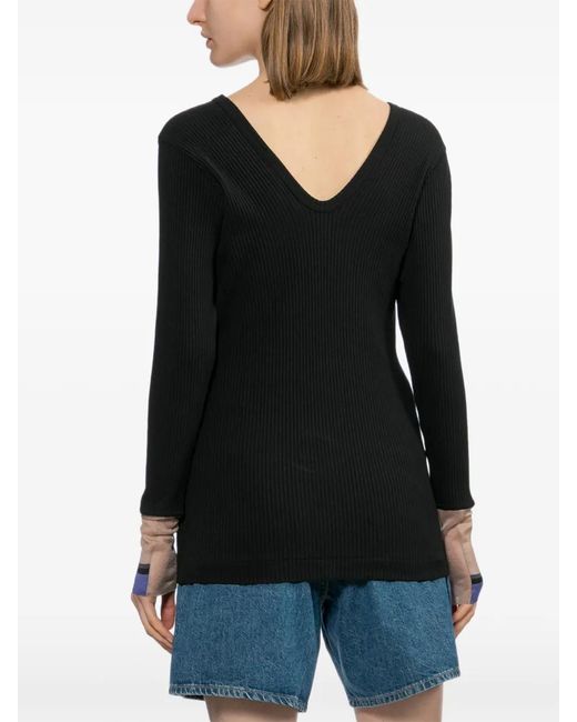 Toga Black Rib Long-Sleeved Top