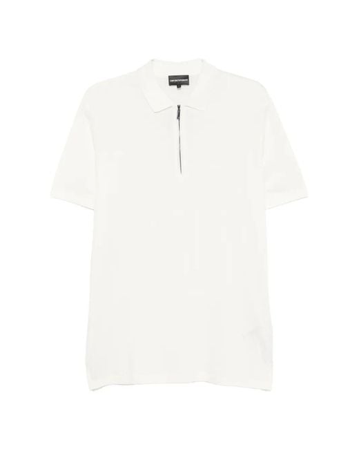 Emporio Armani White Quarter-Zip Logo-Patch Polo Shirt for men