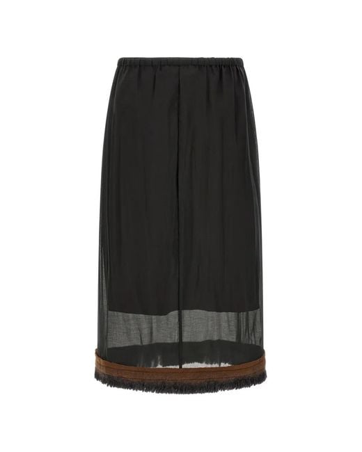 Tela Black Ophelia Fringed Layered Midi Skirt